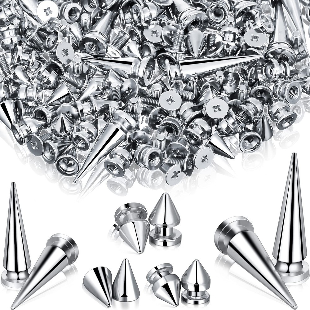 250 Pieces Silver Cone Spikes Screwback Studs Multiple Sizes Cone Spikes for ...