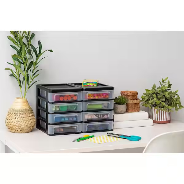 4 Drawer Compact Desktop System in Black (2-Pack)