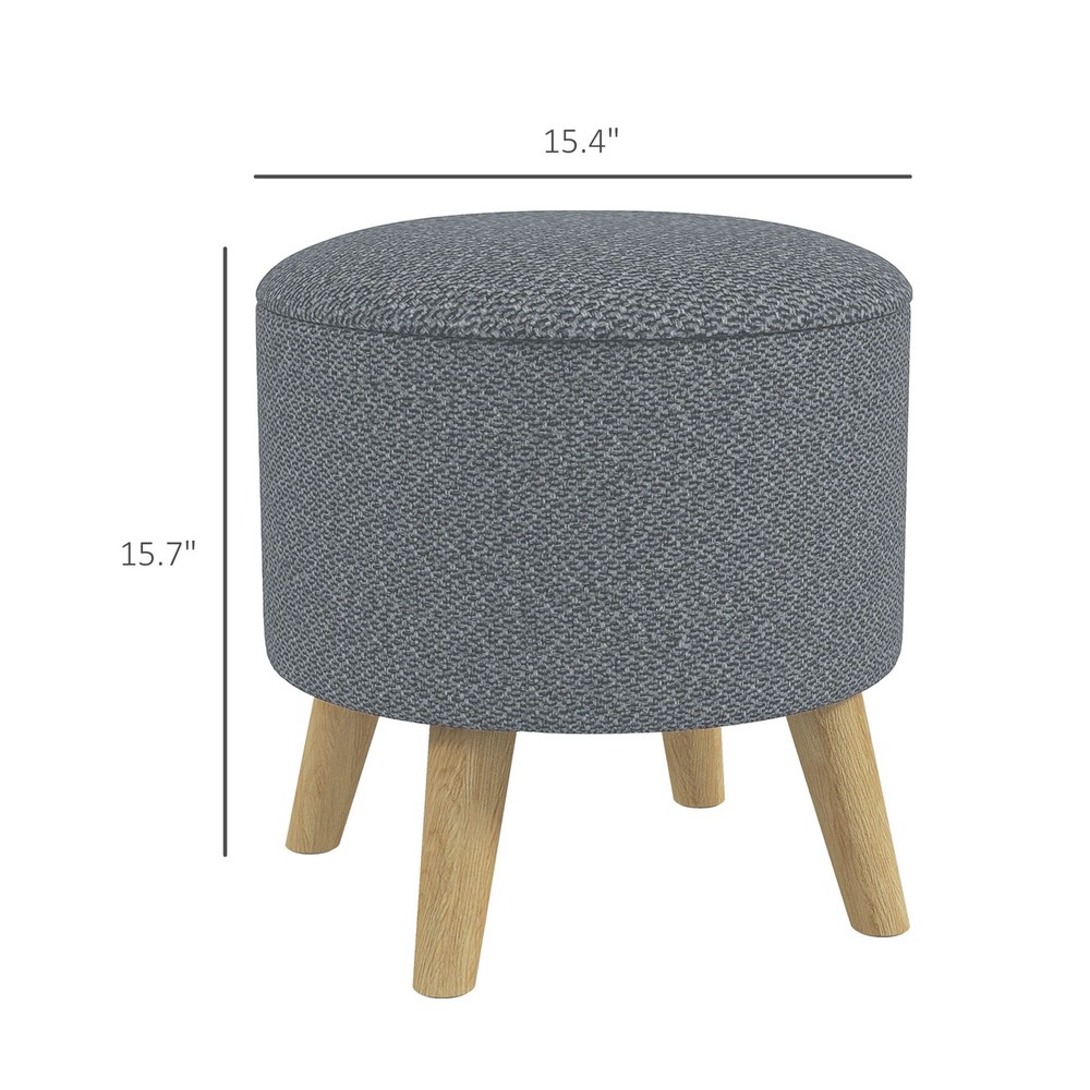 Gray Round Storage Ottoman, Cushioned Stool Chair with Hidden Storage