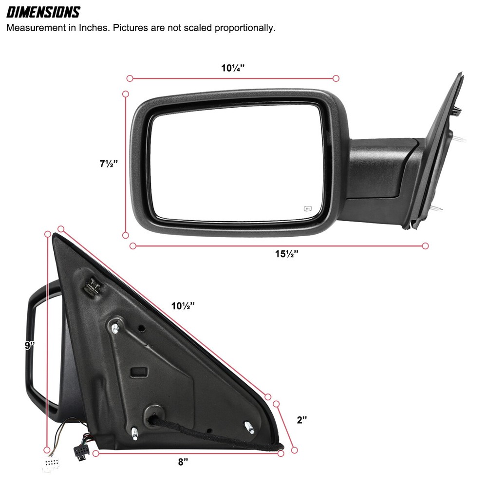 Left Side Mirror Fits 2013-2019 Ram 1500 Chrome Power Fold+Heated+Temper Sensor