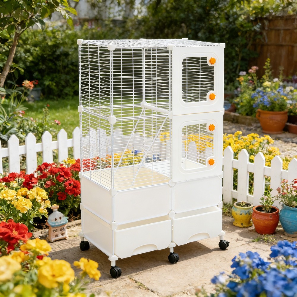 Easy Care 3-Tier Small Animal Cage with Rolling Wheels & Pull Out Trays