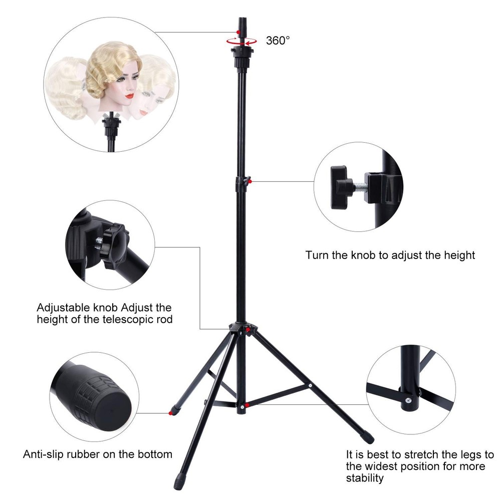 Adjustable Wig Stand Tripod with Reinforced Holder & Training Accessories