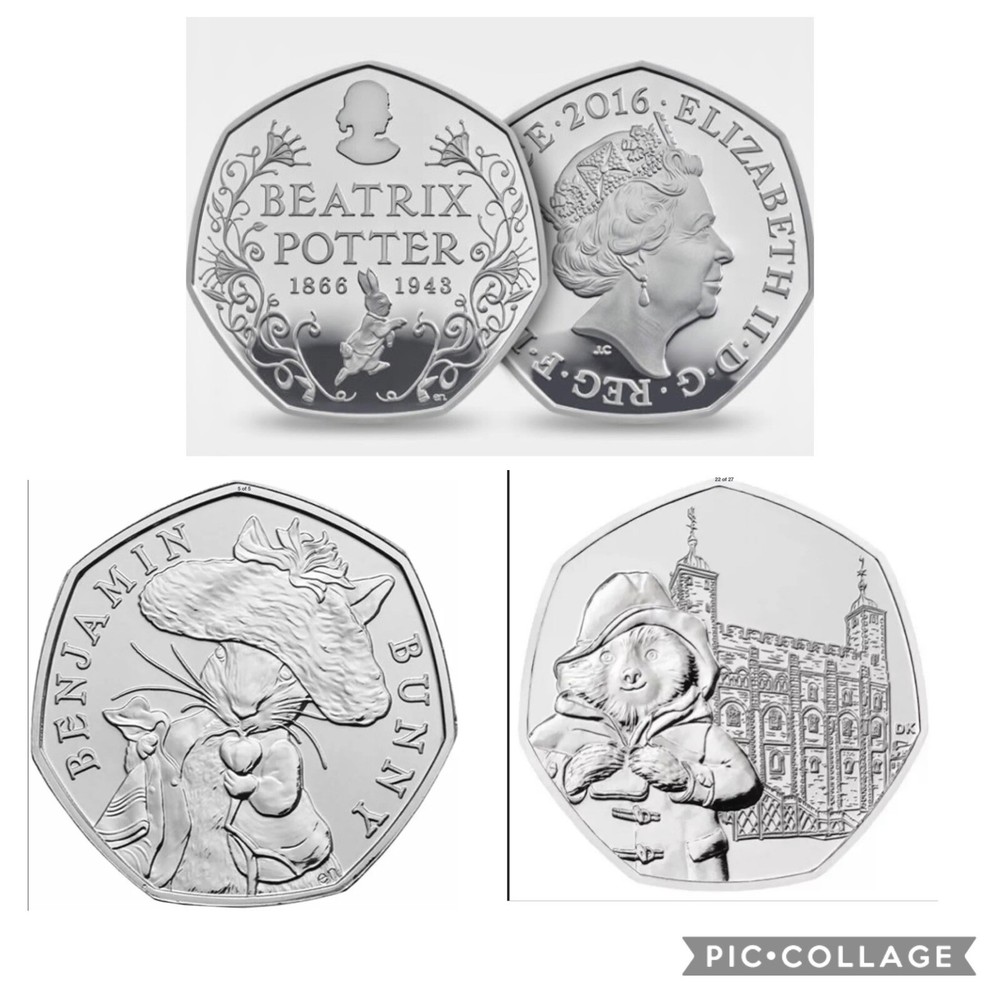 BENJAMIN, PADDINGTON,BEATRIX POTTER 50p COIN BUNDLE UNCIRCULATED