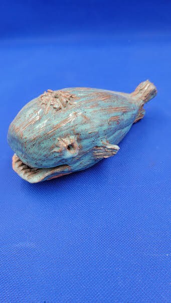HAND CRAFTED BLUE CERAMIC WHALE DECORATIVE/INCENSE HOLDER
