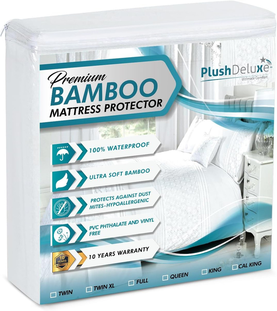 Protector de colchón de bambú premium, tamaño queen, impermeable