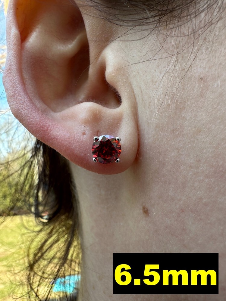 Real Ruby Red Moissanite Screwback Stud Earrings 925 Silver 3-8mm Iced Pass Test