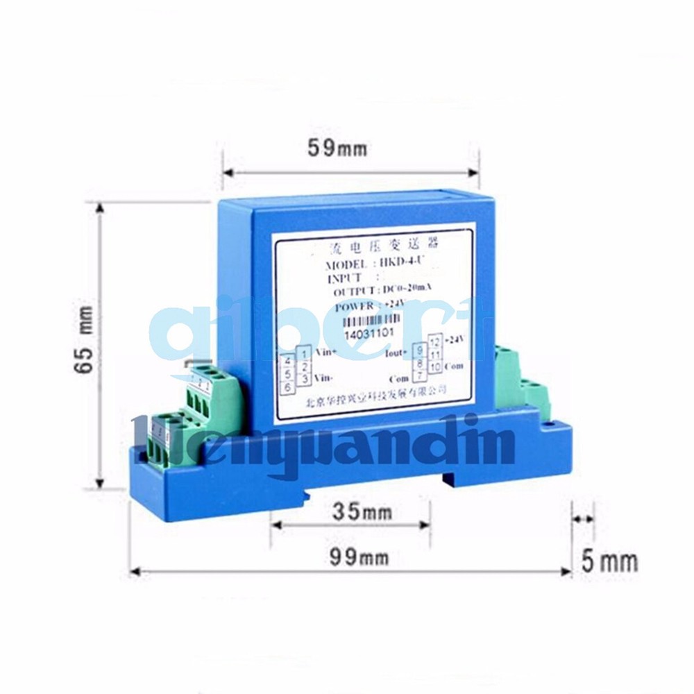 0-1000V Output 4-20mA AC Voltage Transducer Voltage Transmitter Din Rail Module