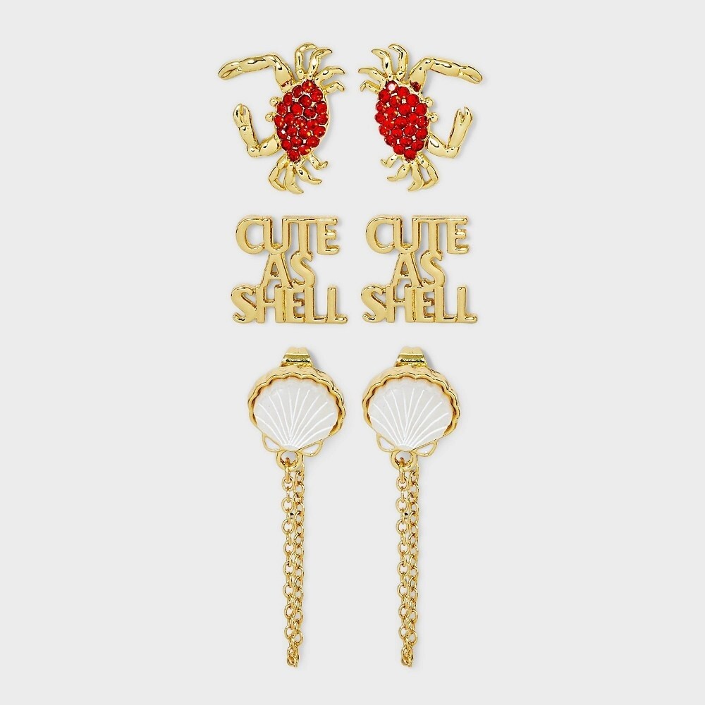 Cute as Shell Post Earrings 3 Pair Set Sugarfix by Baublebar New