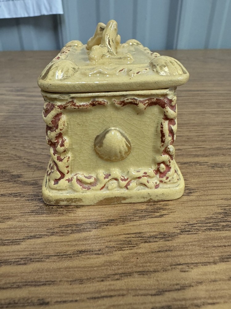 ANTIQUE YELLOW WARE MATCH SAFE W/ STRIKER STAMPED ON BOTTOM