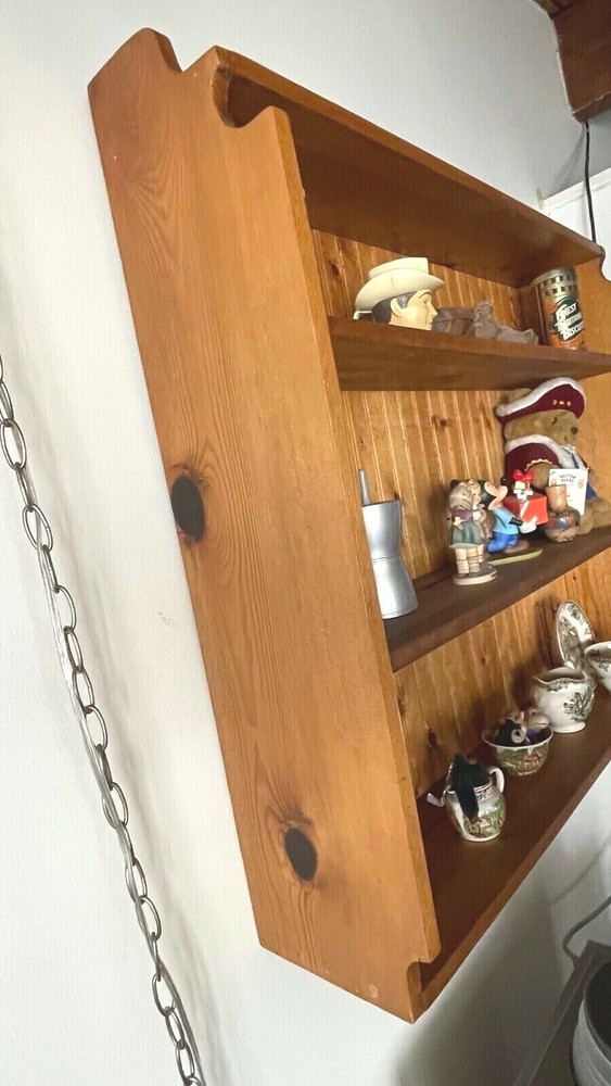 Solid Pine 2 Shelf Custom Case Circa 1980 Hang on Wall Display China, Photos...