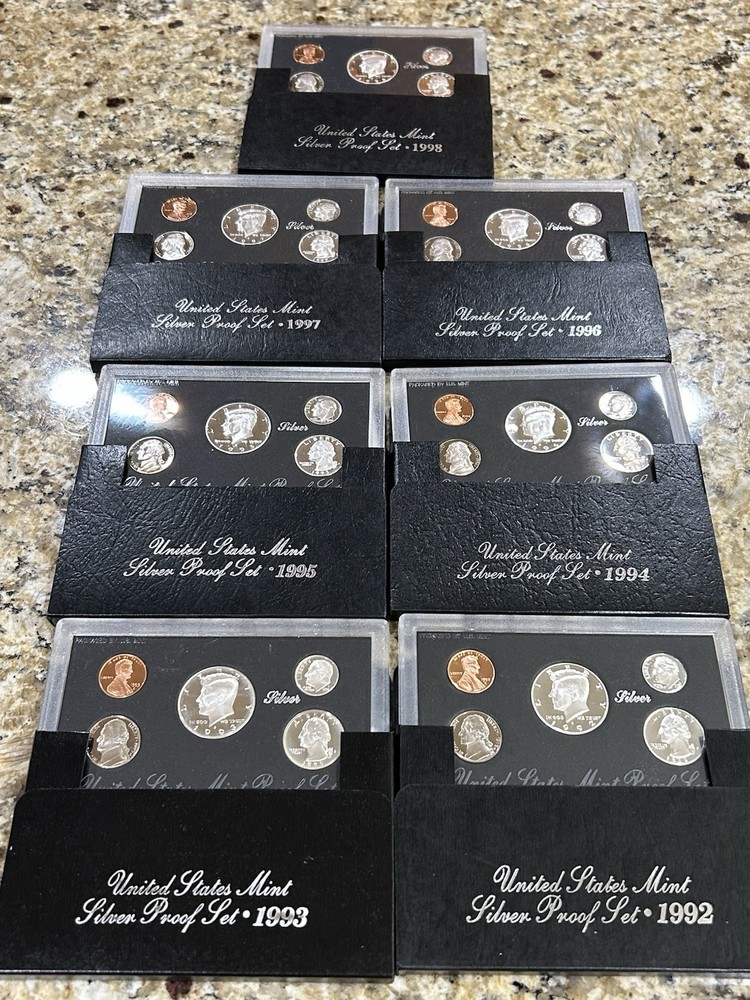 1992-1998 SILVER PROOF SET-COMPLETE RUN-90 % SILVER..7 Silver Sets..
