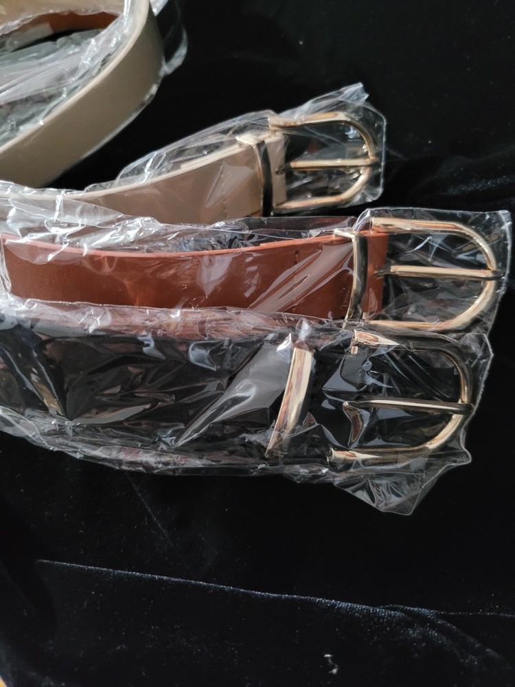 3 Pack Leather Belts Black Brown Beige Large
