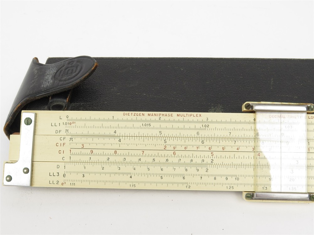 Eugene Dietzgen Co. Micromatic #1732 Slide Trig Log Ruler Multiplex Leather Case