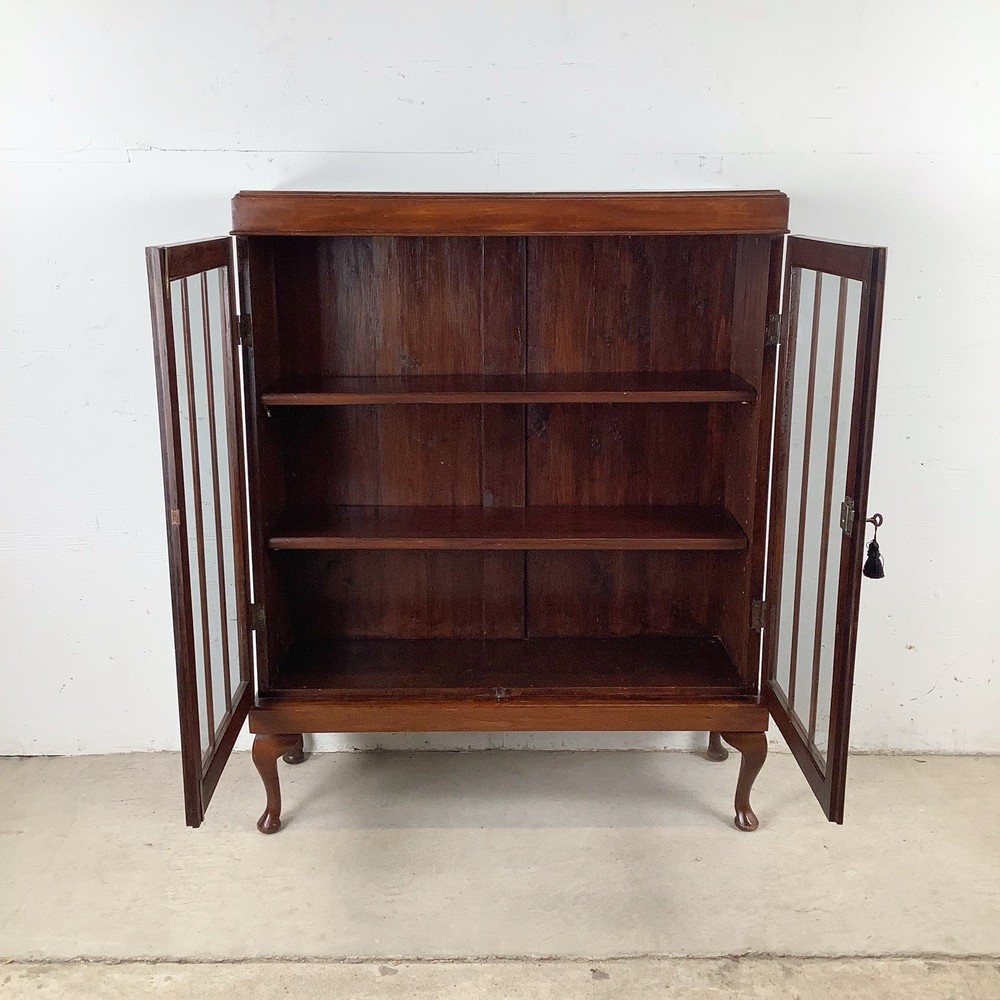 Antique-Style Glass Door Bookcase with Elevated Base