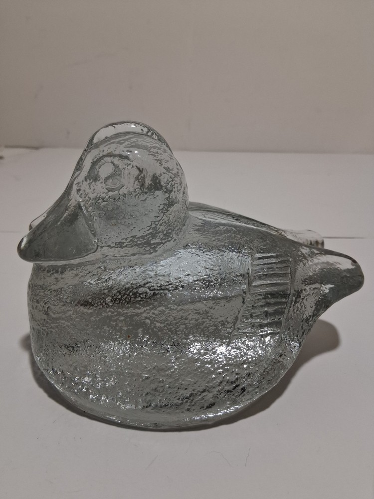 Blenko Clear Glass Duck Bookends Textured Pair Excellent
