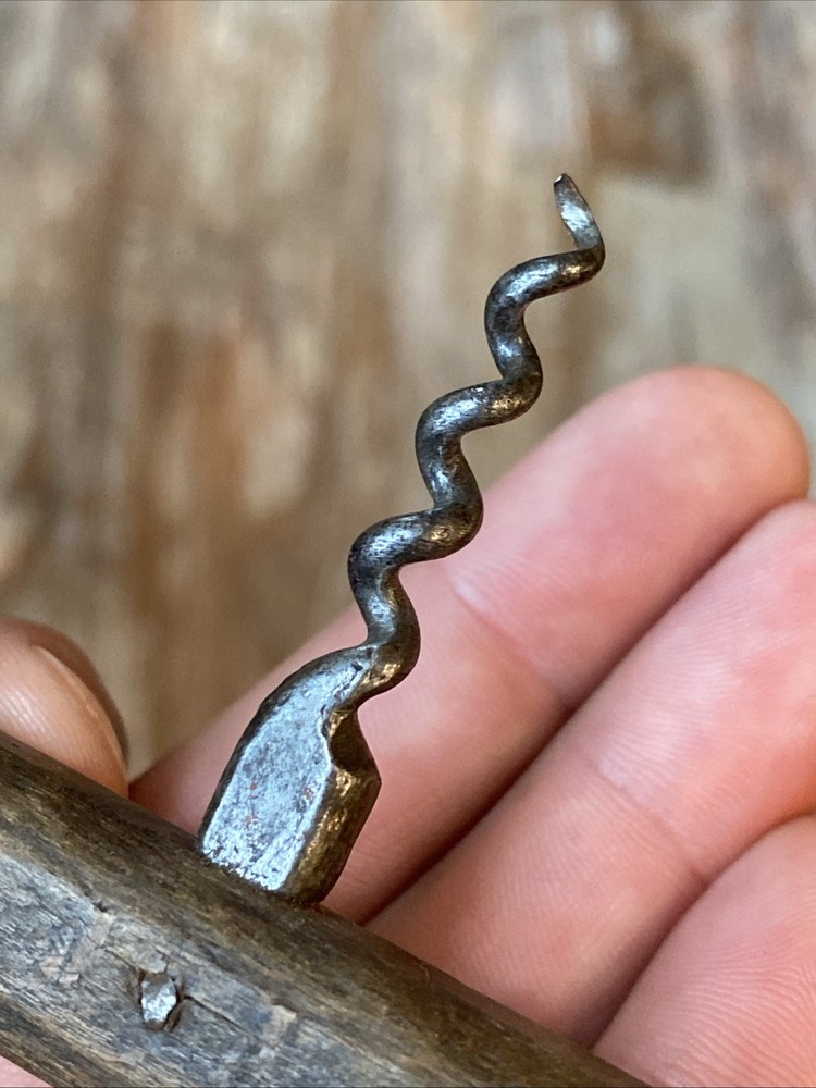 Small 19th Century Primitive Wooden Handle Direct Pull Corkscrew Antique 1800s