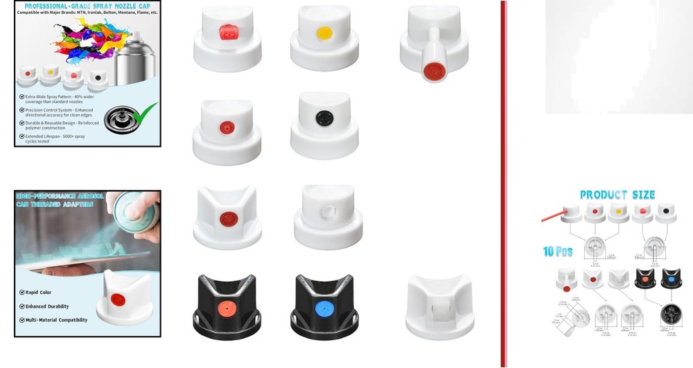 Ergonomic Spray Nozzle and Cap Kit - 10 Assorted Tips for Flawless Coverage