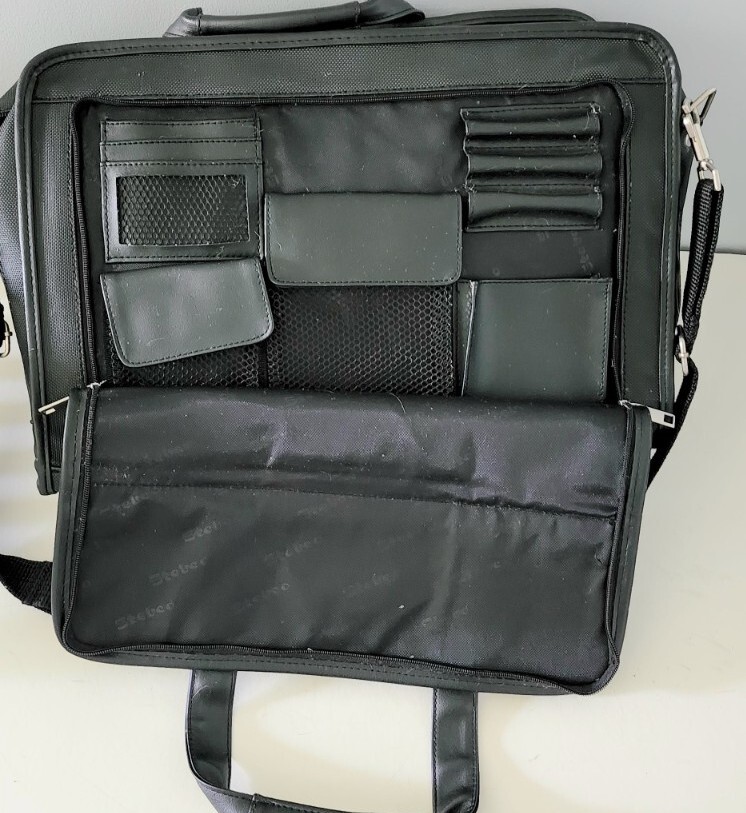 Messenger bag computer work school leather trim mesh front pockets organizer