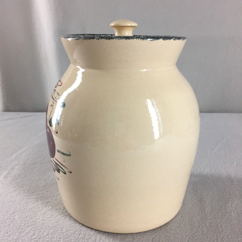 Casey Pottery Marshall TX Large Canister Cookie Storage Jar Apples Pattern 1995