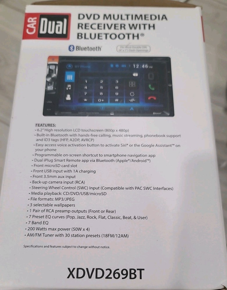 Dual XDVD269BT CD Player Bluetooth USB AUX Input 6.2" Touch Screen LCD NEW