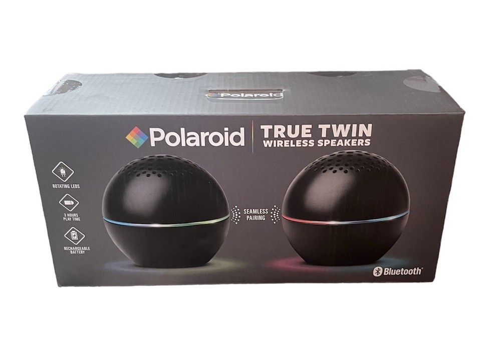 Polaroid True Twin Wireless Bluetooth LED Speakers, Black
