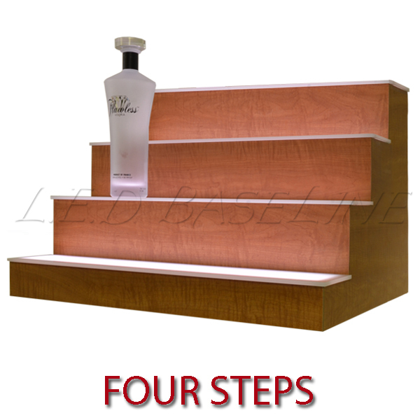80" 4 Tier LED Lighted  Liquor Display Shelf - Maple Finish