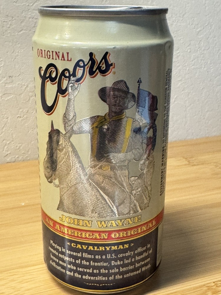 Coors John Wayne - Cavalryman - Empty Beer Can top opened