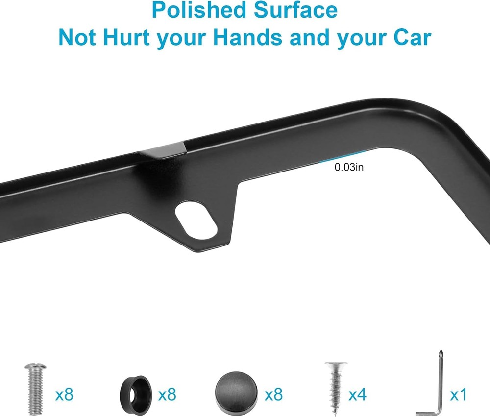 License Plate Frames Black, 2Pcs 4 Holes Holders, Black