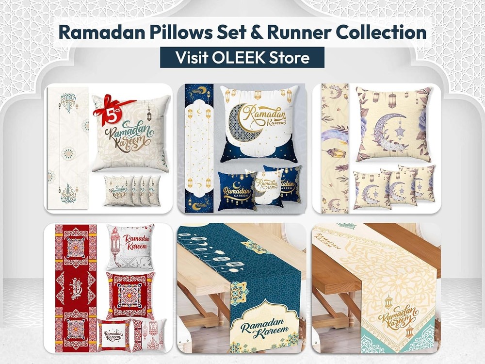 Ramadan Table Runner Set - 4 Ramadan's Pillow Covers 18x18- Ramadan Decoratio...