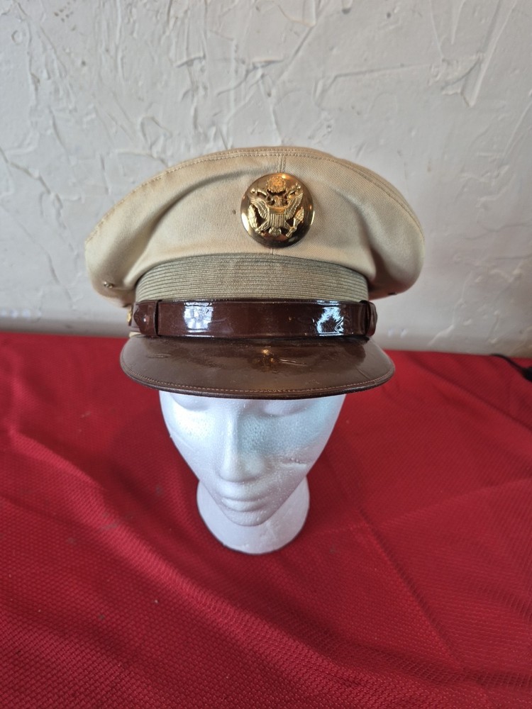 Named WWII US Enlisted Crusher Visor Cap Tan Khaki