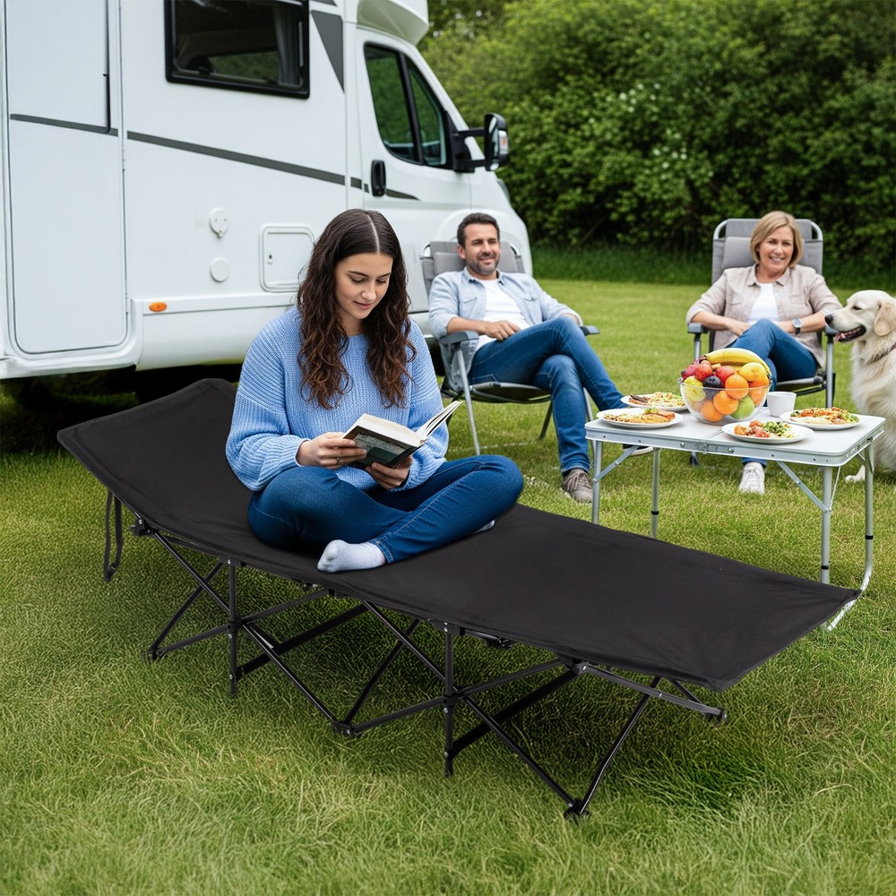 Folding Camping Cot Bed with Soft Pad, Portable Outdoor Cot