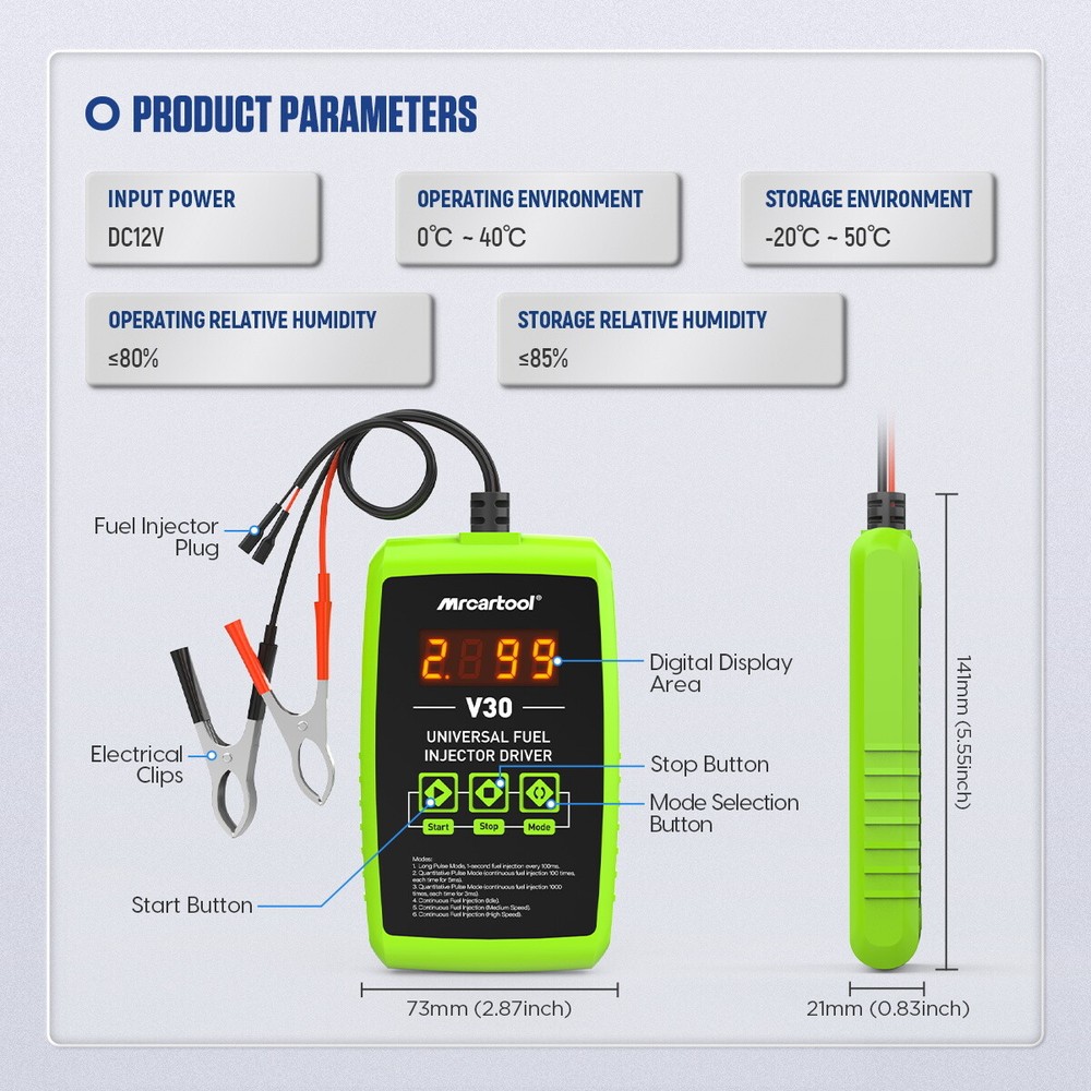 12V Universal Fuel Injector Tester Adapter DIY Cleaning Tool Kit 6 Testing Modes