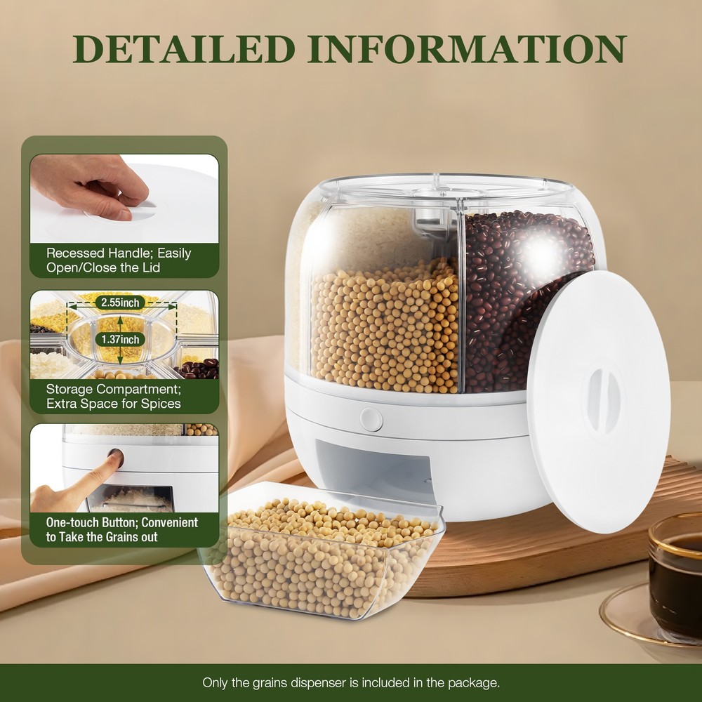 360° Rotatable Cereal Grain Dispenser Storage Box Kitchen Rice Container US