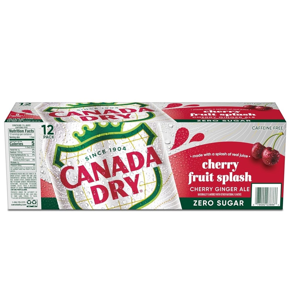 Zero Sugar Cherry Gingerale Fruit Splash 12oz, Pack of 12