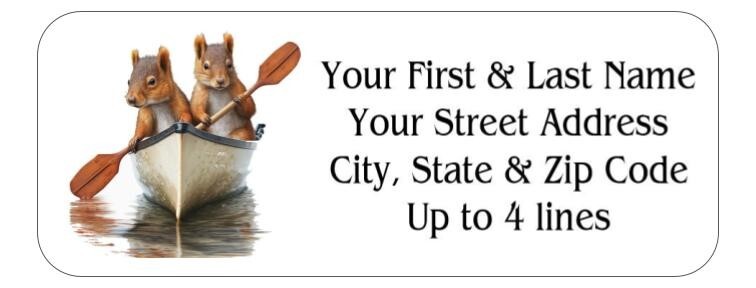 150 Squirrels in a Canoe Mailing Return Address Labels Personalized