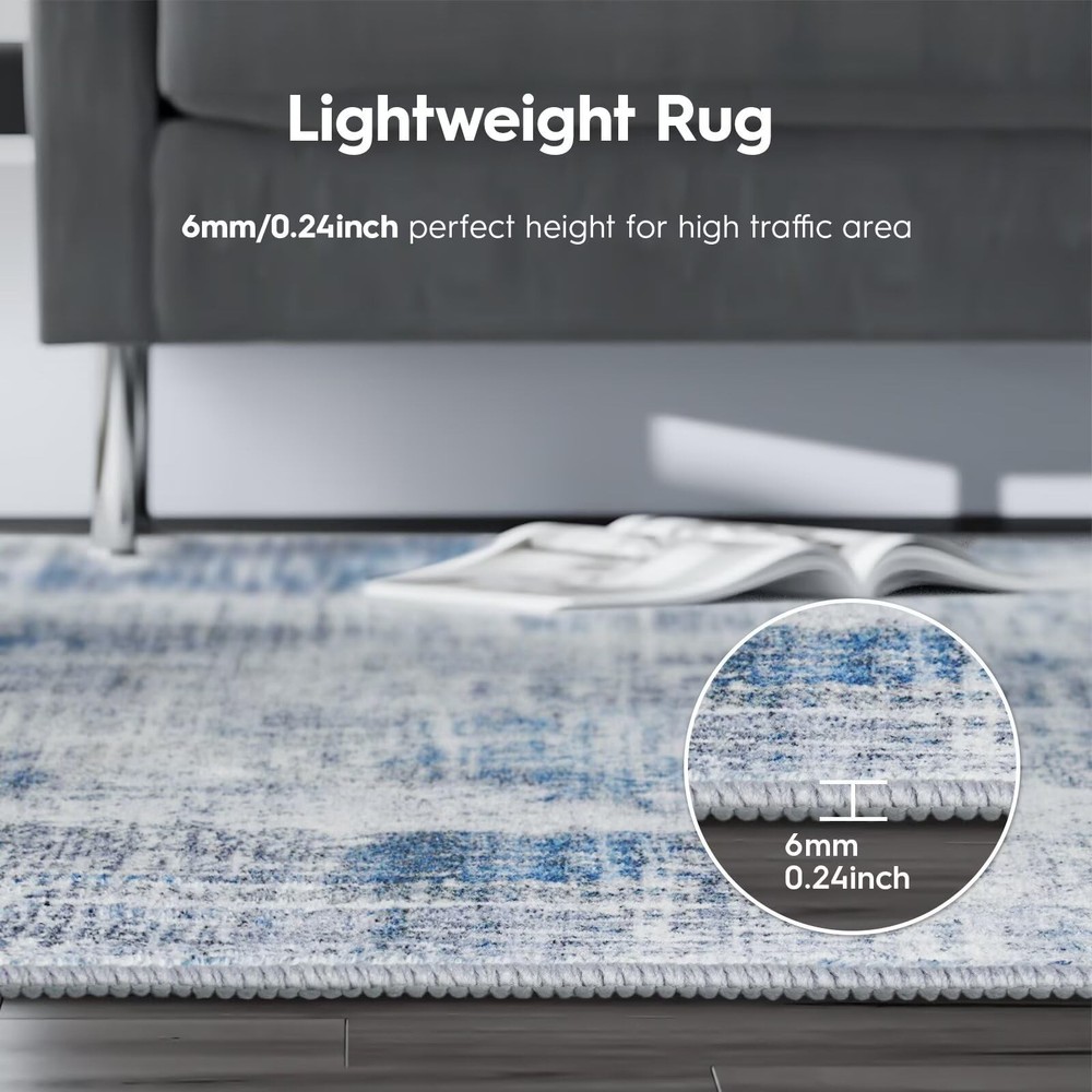 Eleisa Modern Abstract 6x9 Area Rug for 6' x 9' (Rectangular), Blue/Grey