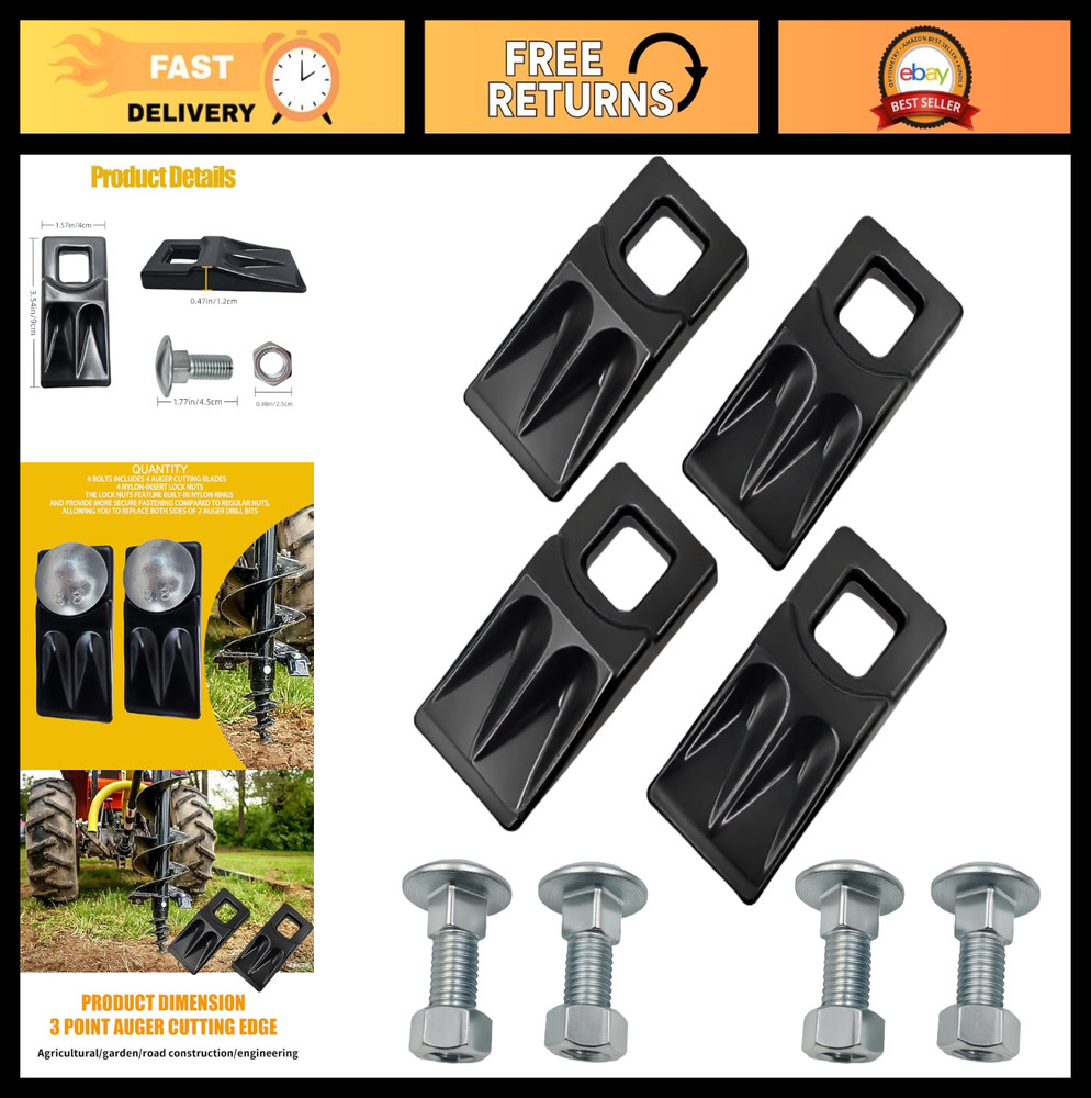4 Pack Auger Teeth Replacement Set for 3 Point Post Hole Digger - Heavy Duty Cut