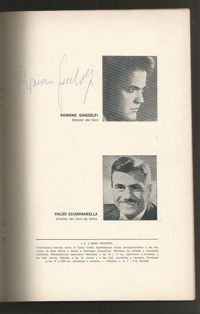 Program Colon Theater Opera Bartoletti Gandolfi Carlyle + 9 Original Signatures