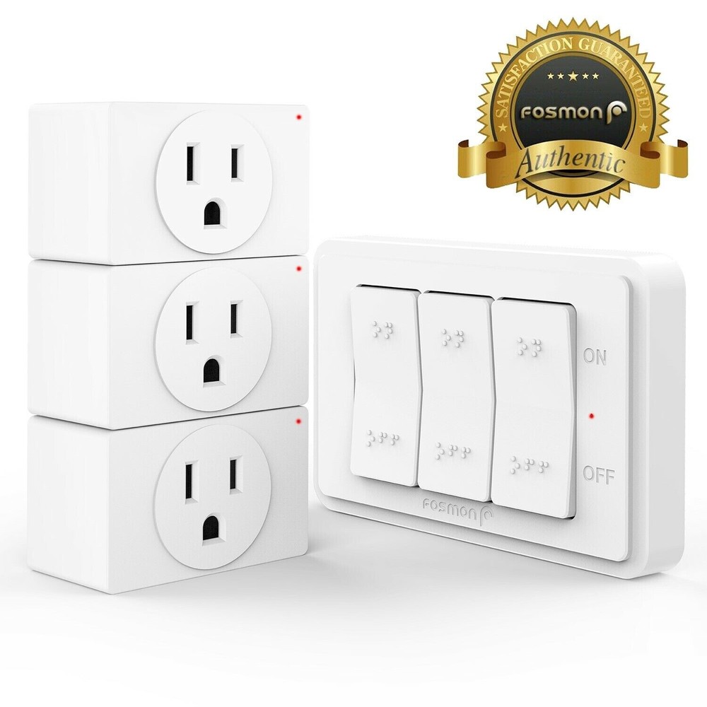 Wireless Remote Control 3 Outlet Plug On OFF Electrical Grounded Wall Switch