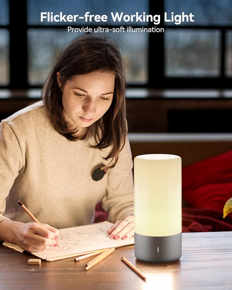 Table Lamp, Bedside Touch Control Lamp for Bedroom 3 Level Dimmable Warm Gray