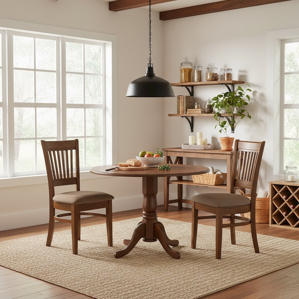 3-Piece Dining Set, Drop Leaf Table, 2 Microfiber Chairs, Espresso Finish
