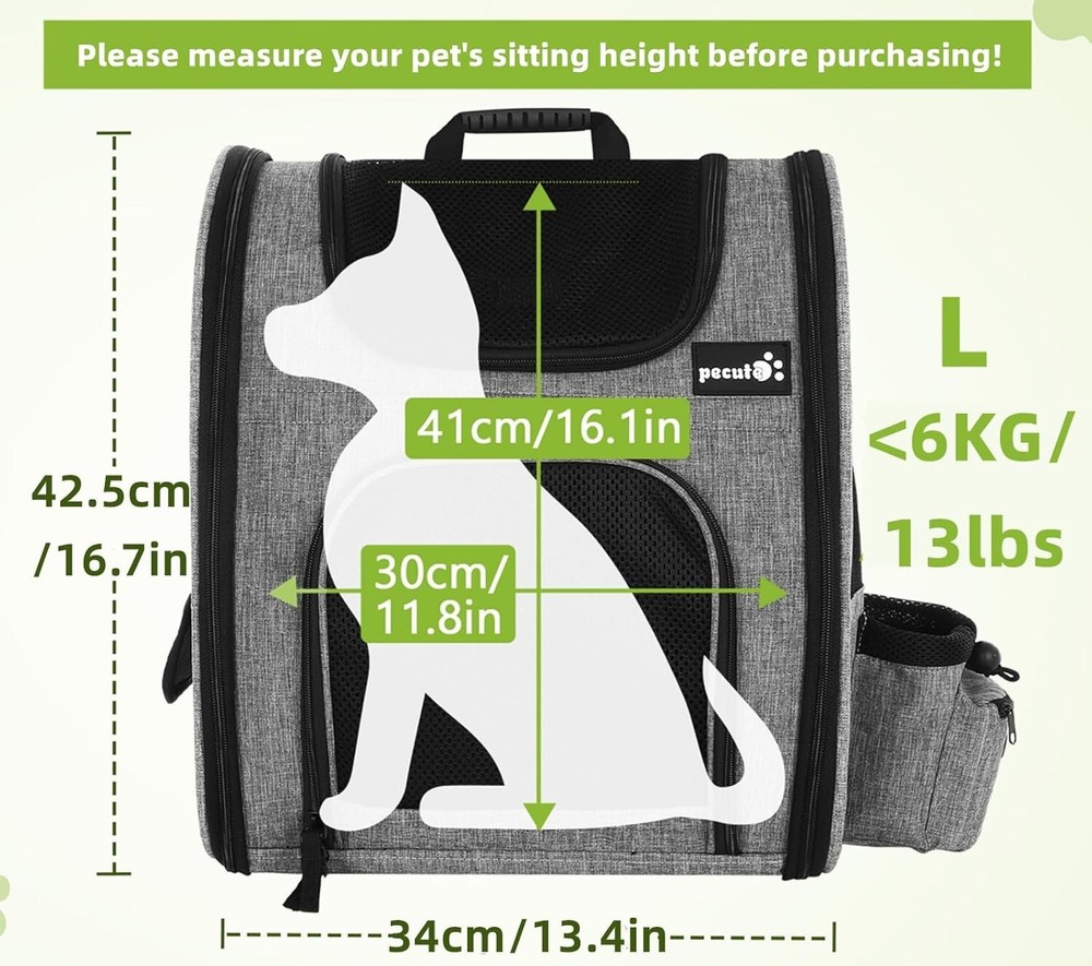 Cat Backpack with Shade Cover - Dog Backpack w/Breathable Mesh Grey/Black