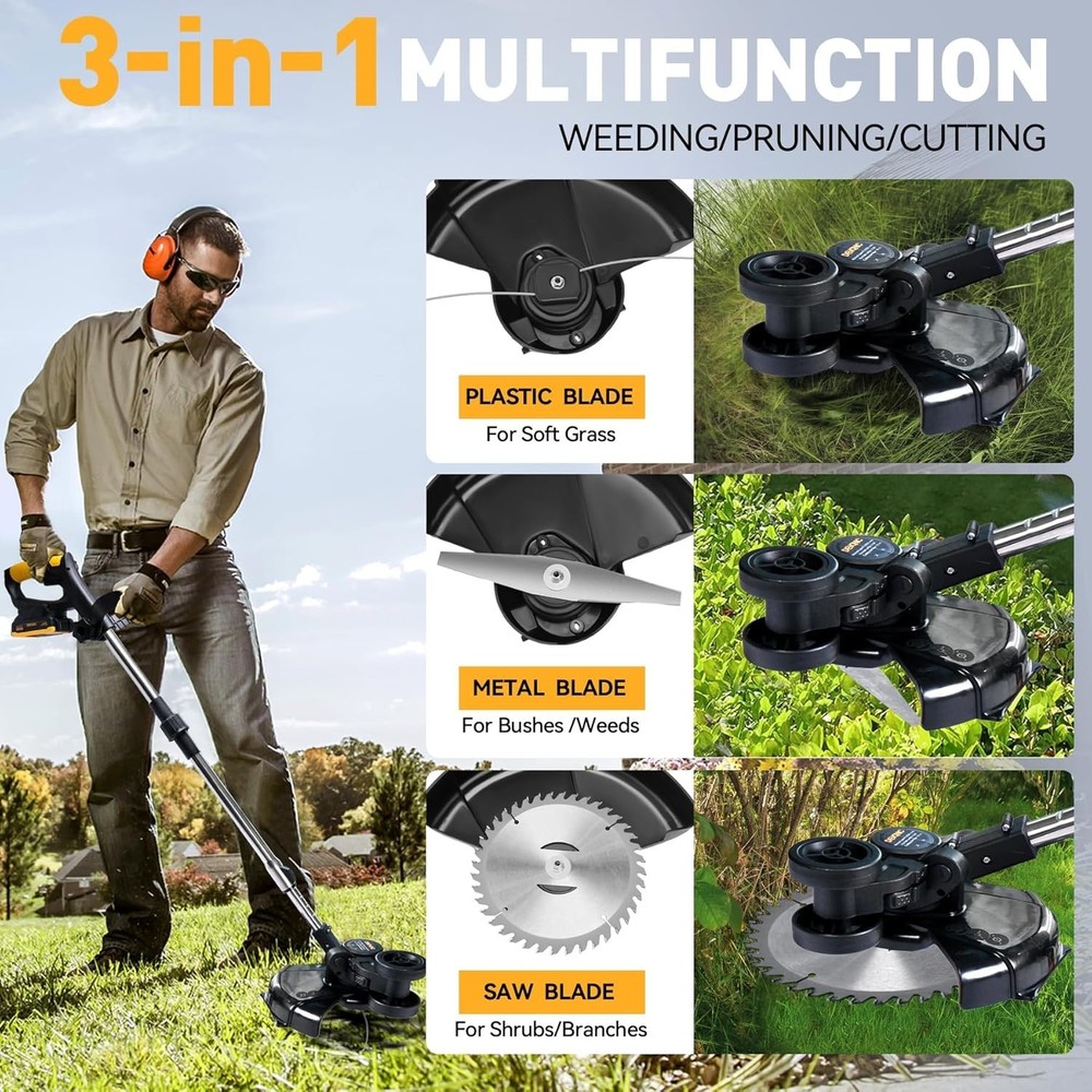 DEVONIC 21V Cordless Grass String Trimmer Edger 2-in-1 w/ 2 Batteries & Charger