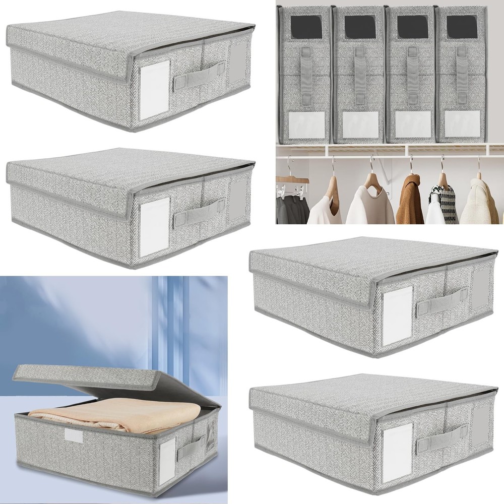 4 Pcs Bed Sheet Organizers, Foldable, Window, Label, Portable Handle, Closet