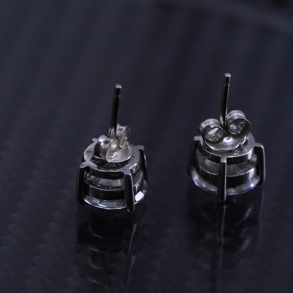 8mm, Vintage sterling silver 925 studs earrings with clear cz