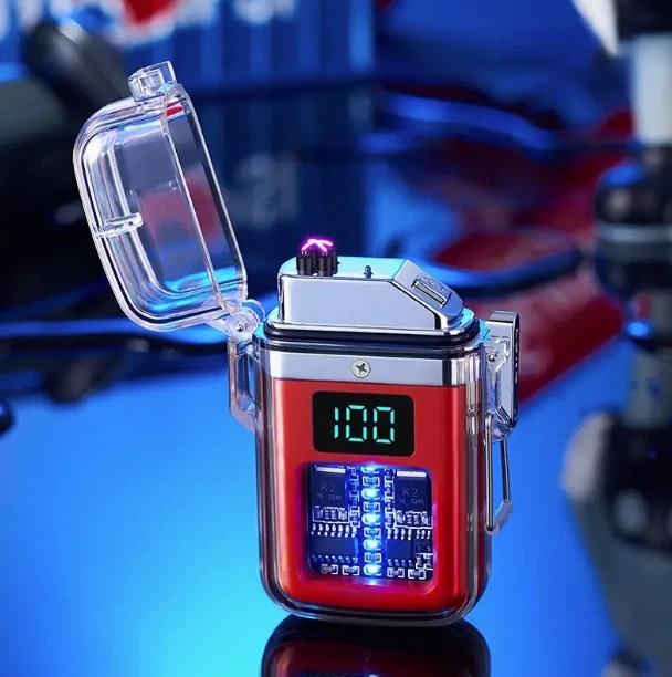 1X Transparent shell waterproof rechargeable pulse lighter with digital display