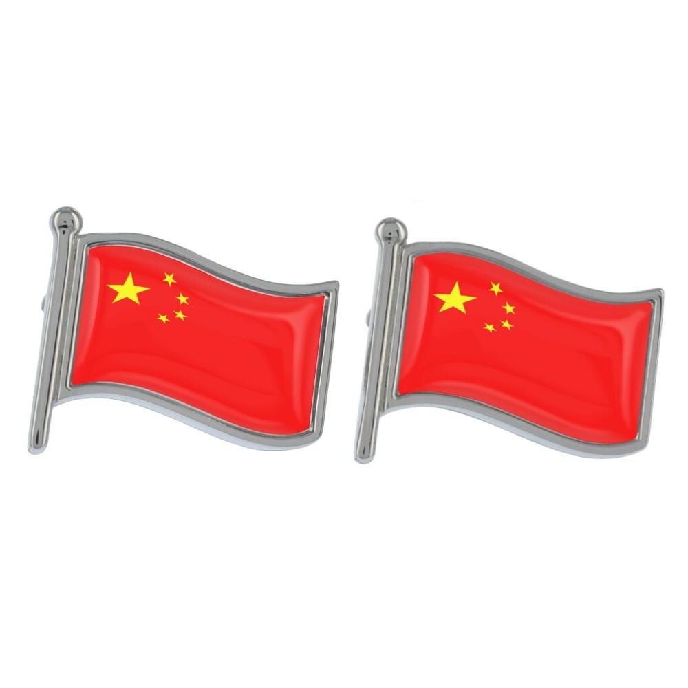 China Wave Flag Silver Cufflinks in Gift Box