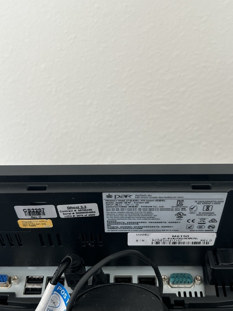 PAR M6150 EverServ 600 Touch Terminal + Customer Display w/Adapter