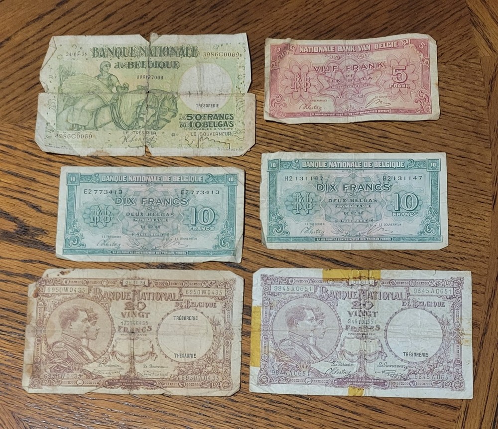 Vintage banknote lot from Belgium.