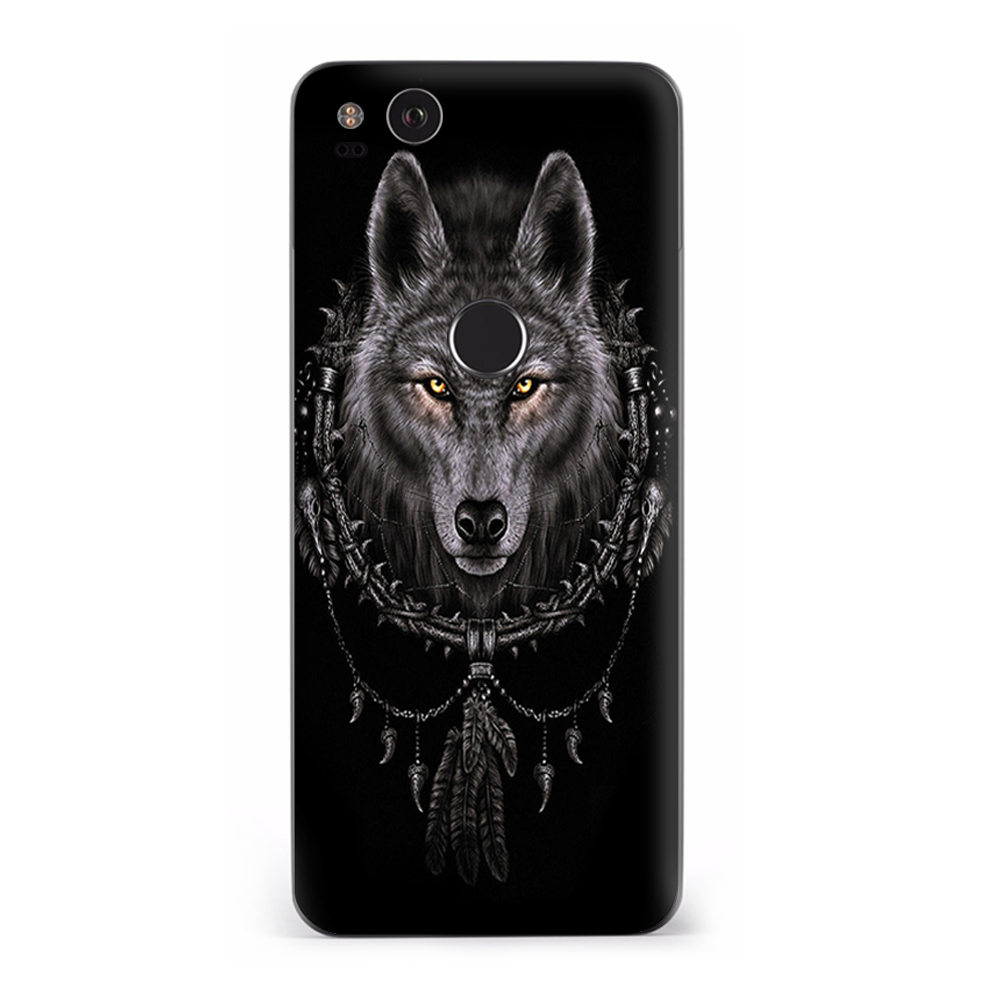 Google Pixel 2 Skins Decal Wrap Wolf dreamcatcher back white